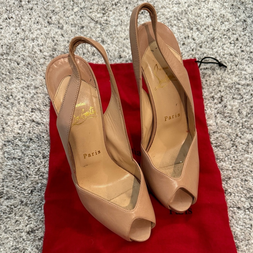 Christian Louboutin Nude Leather Slingback Pumps